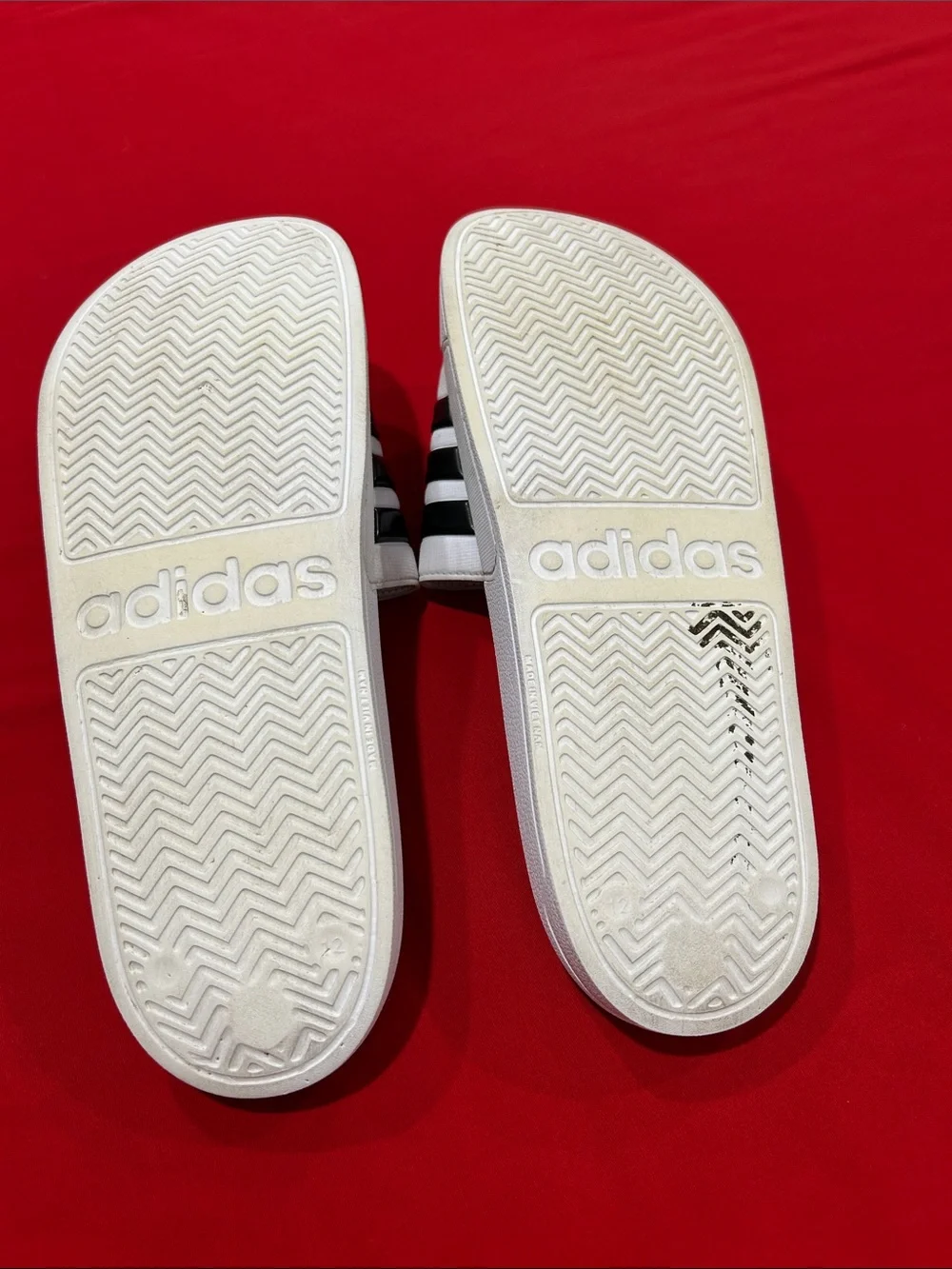 adidas White Slide Sandals with Black Stripes